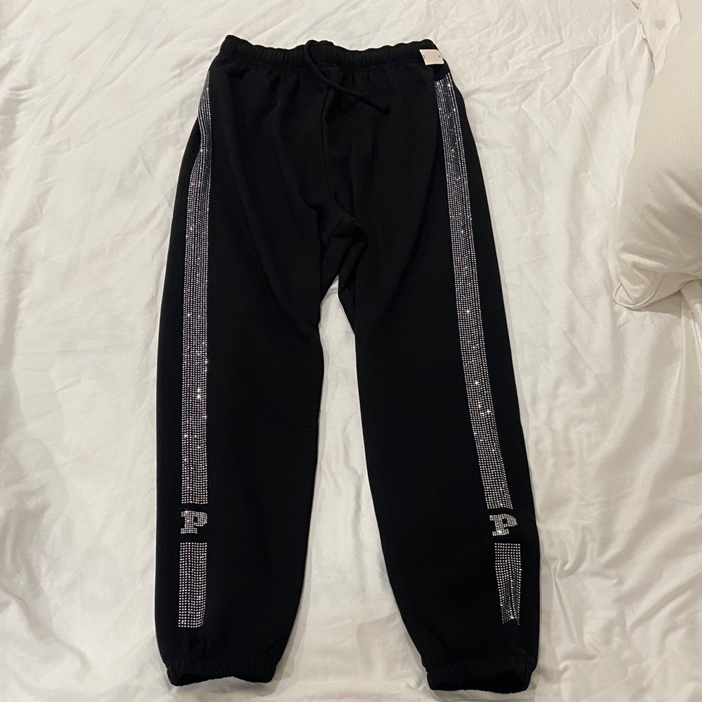Black Rhinestone Stripe Joggers